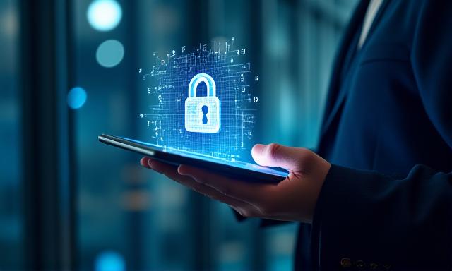 Digital security and data protection concept with blue interface