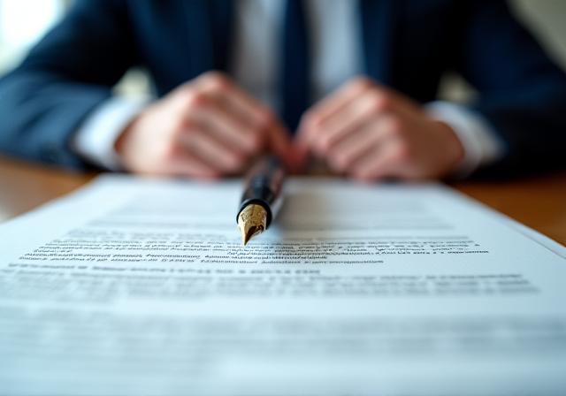 Close up of a professional lawyer drafting a legal document on a clean desk
